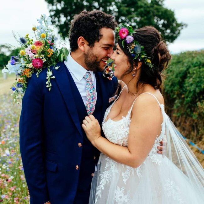 Couple in field close up